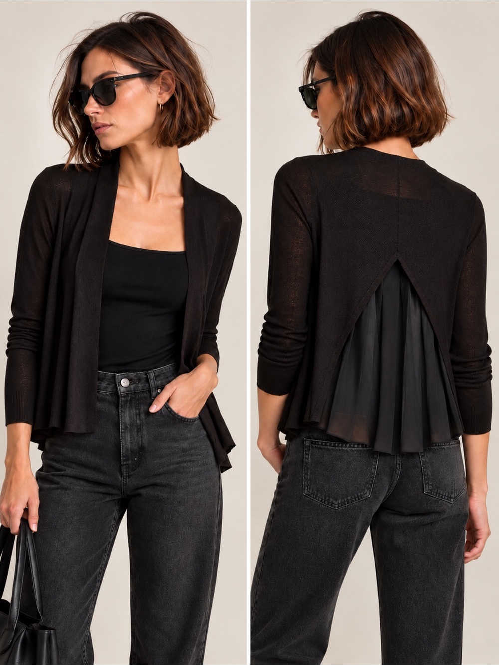 Simply Vera Vera Wang Black Sheer Pleated Back Cardigan XS